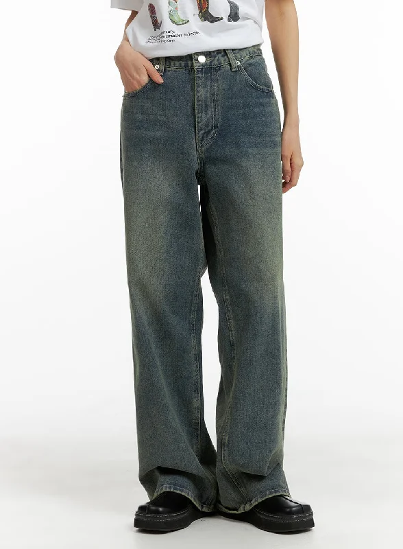 Low Waisted Jeans for Casual -Urban Chic Washed Straight Unisex Jeans CM407