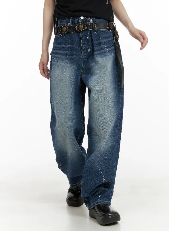 Travel Jeans for On-the-go -Splash Paint Baggy Jeans CA408