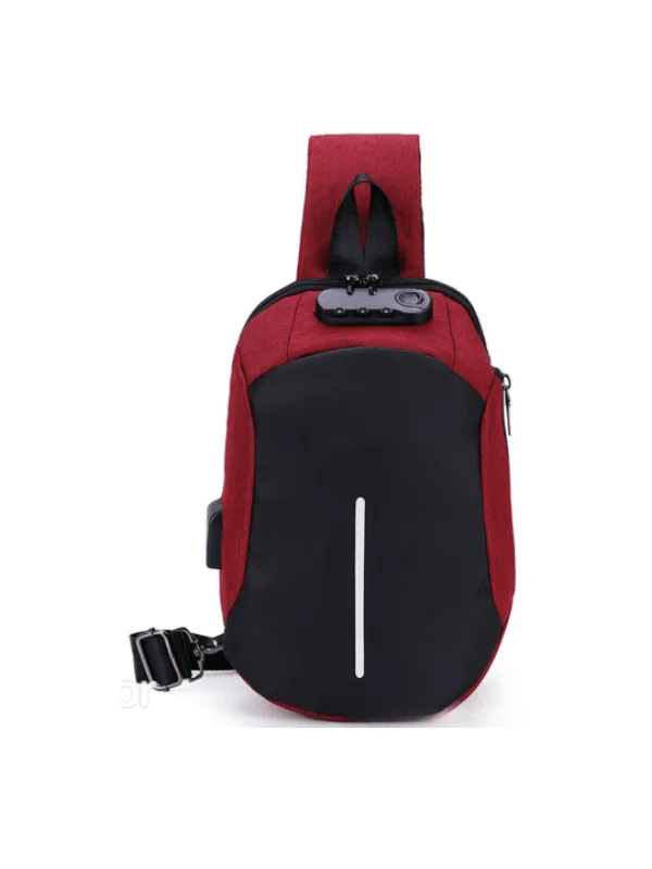 Sports gym backpack with shoe storage compartment -Anti-Theft Bib Backpack Waterproof Shoulder Usb - Red