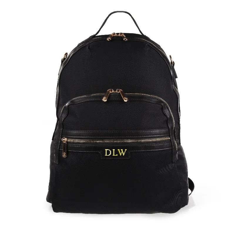 Compact daypack backpack for short weekend trips -Personalised Luxury Backpack - Black with Gold Hardware