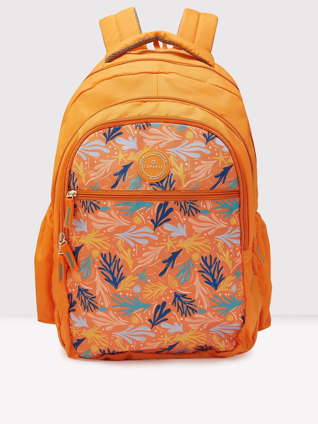 Vintage leather backpack for timeless explorer vibes -Caprese Xenia School Laptop Backpack Large Printed Orange