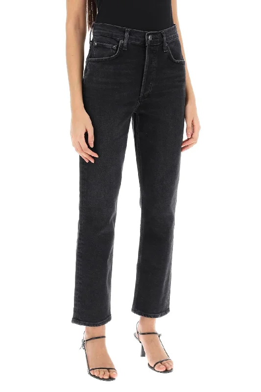 Embellished Back Pocket Jeans for Glamour -Agolde riley high-waisted jeans