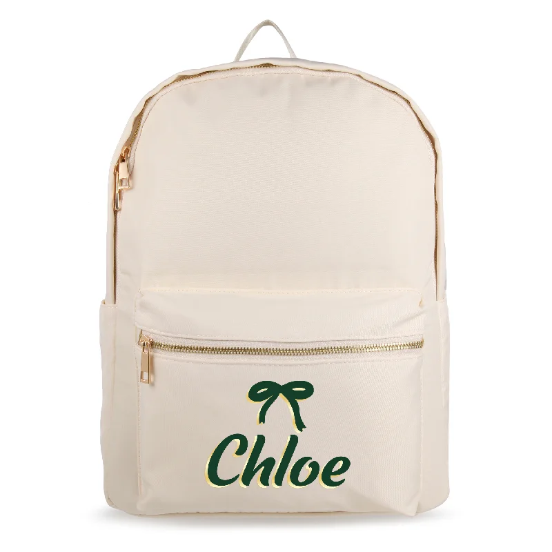 Large capacity backpack for extended camping trips -Personalised Nylon Backpack - Ivory with Gold Hardware