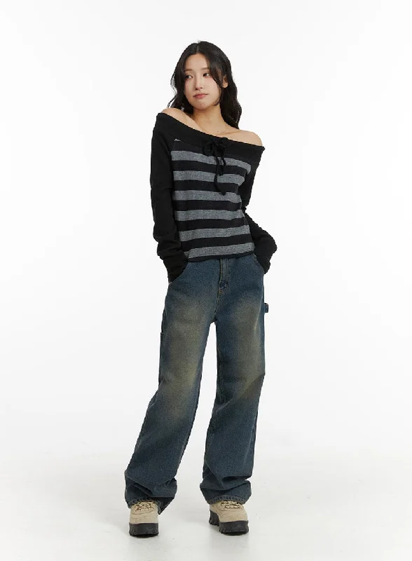 A-line Skirt Jeans for Grace -Washed Straight-Leg Jeans CJ417