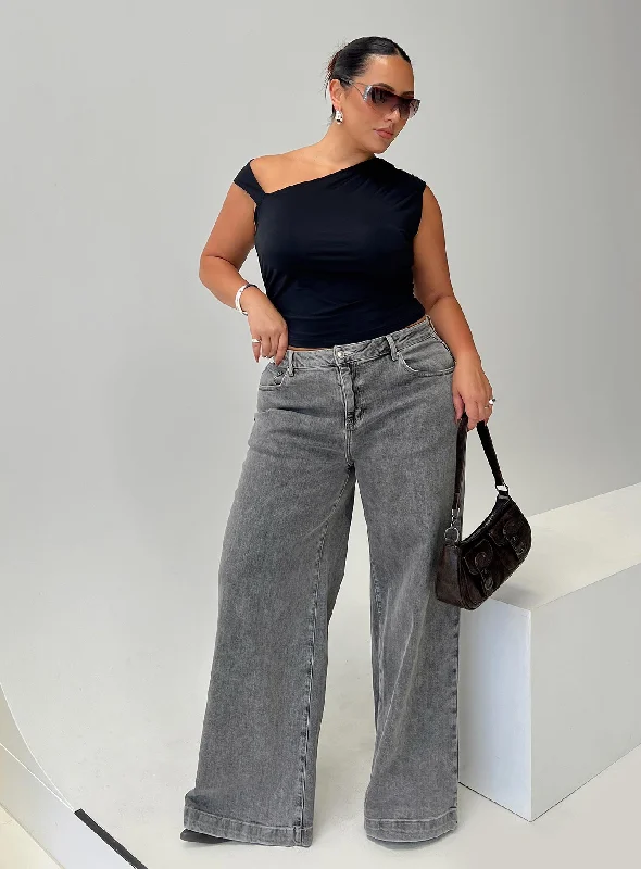 Jean Skirts for Feminine -Wolfie High Rise Wide Leg Slouchy Jeans Steel Curve