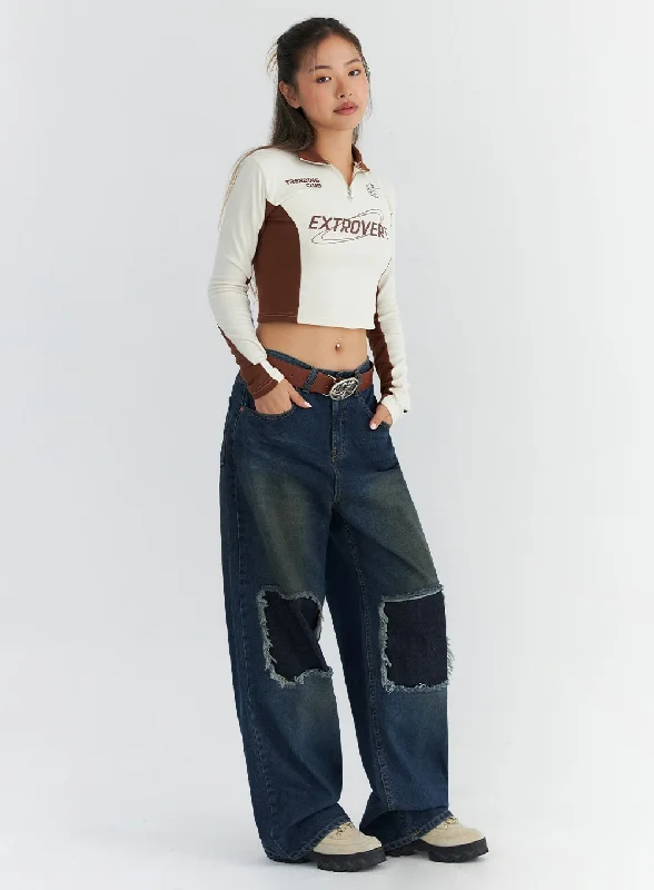 Casual Friday Jeans for Relaxed -Patchwork Wide-Leg Jeans CO313