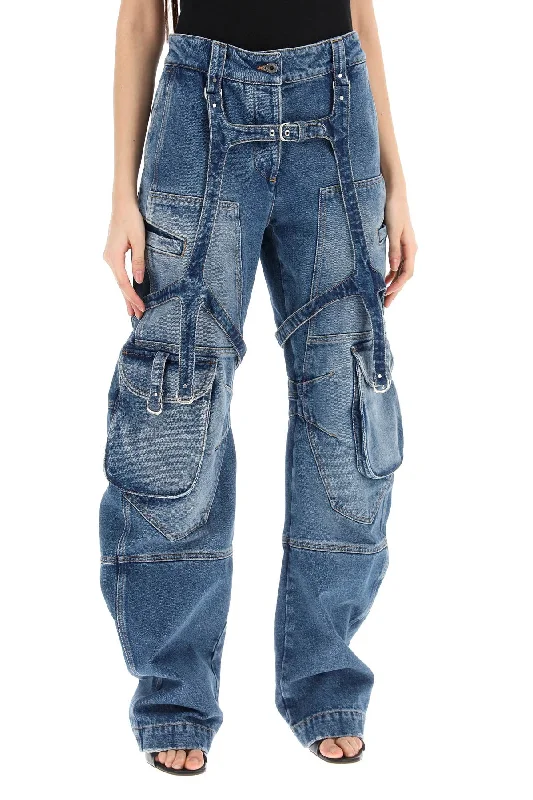 Denim Jeans for Durability -Off-white cargo jeans with harness details