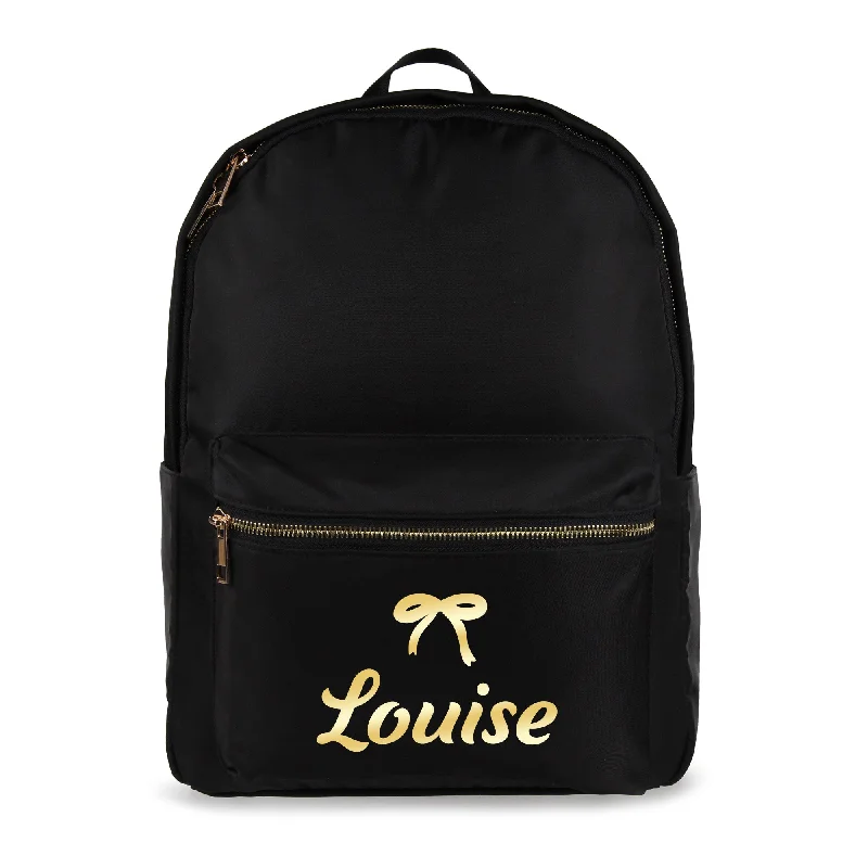 Fashionable canvas backpack for trendy college students -Personalised Nylon Backpack - Black with Gold Hardware