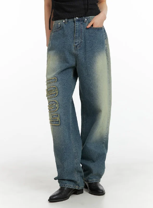 Flare Jeans for Retro Vibe -Distressed Baggy Straight Jeans CM413