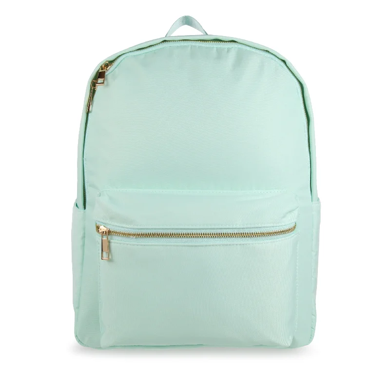 Anti-theft backpack with hidden zipper security -Personalised Nylon Backpack - Mint with Gold Hardware