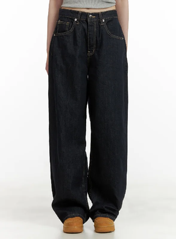 Frayed Hem Jeans for Edgy -Stitch Detail Baggy Jeans CU410