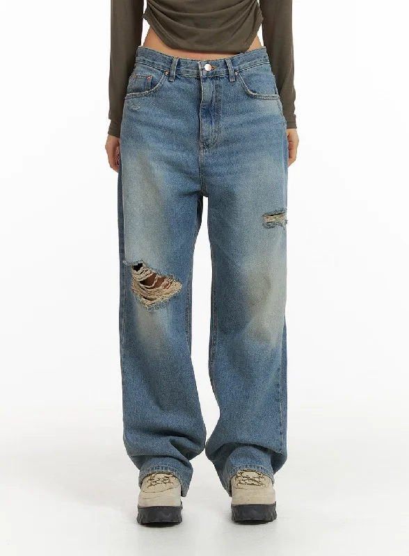 Mini Shorts Jeans for Youthful -Ripped Washed Wide-Leg Jeans CJ426