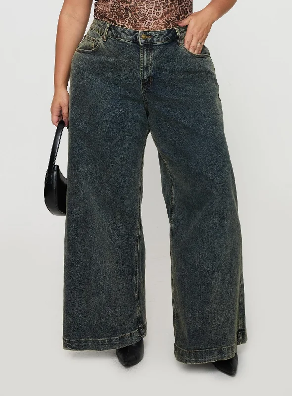 Denim Jeans for Durability -Ziggie Low Rise Ultra Baggy Jeans Antique Wash Curve