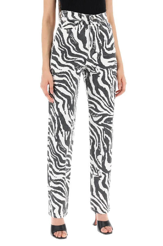 Stonewashed Jeans for Softness -straight leg zebra print jeans