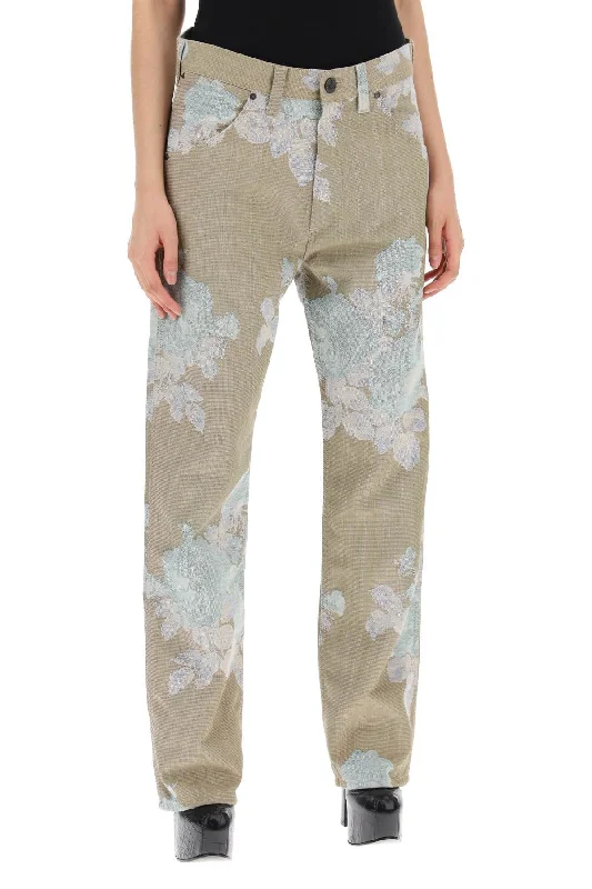 A-line Skirt Jeans for Grace -"floral jacquard ranch jeans