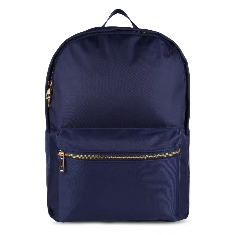 Minimalist black backpack for sleek professional use -Personalised Nylon Backpack - Navy Blue with Gold Hardware