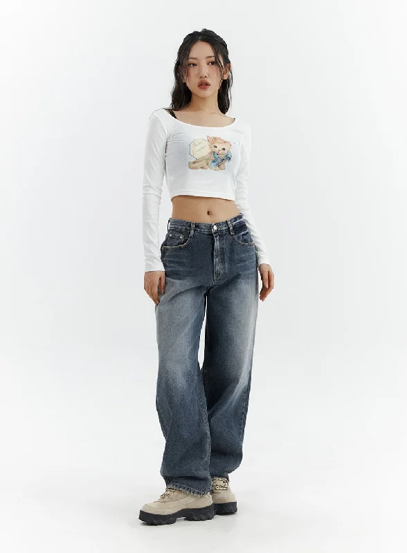 Rolled Shorts Jeans for Style -Washed Button Straight Leg Jeans CJ425