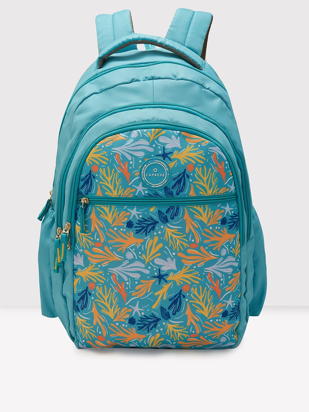 High-visibility backpack for cycling commute safety -Caprese Xenia School Laptop Backpack Large Printed Turquoise