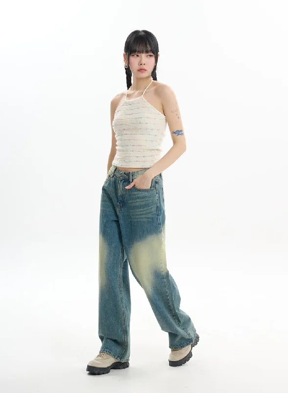 Faded Jeans for Laid-back -Washed Baggy Jeans IF413