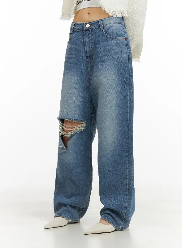 Valentine's Day Jeans for Romantic -Destroyed Washed Baggy Jeans CY414