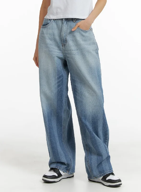 Cropped Jeans for Summer Look -Faded Striped Baggy Jeans CM407