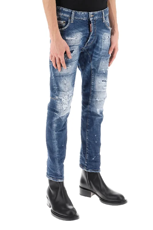 Pencil Skirt Jeans for Sophistication -Dsquared2 medium mended rips wash tidy biker jeans