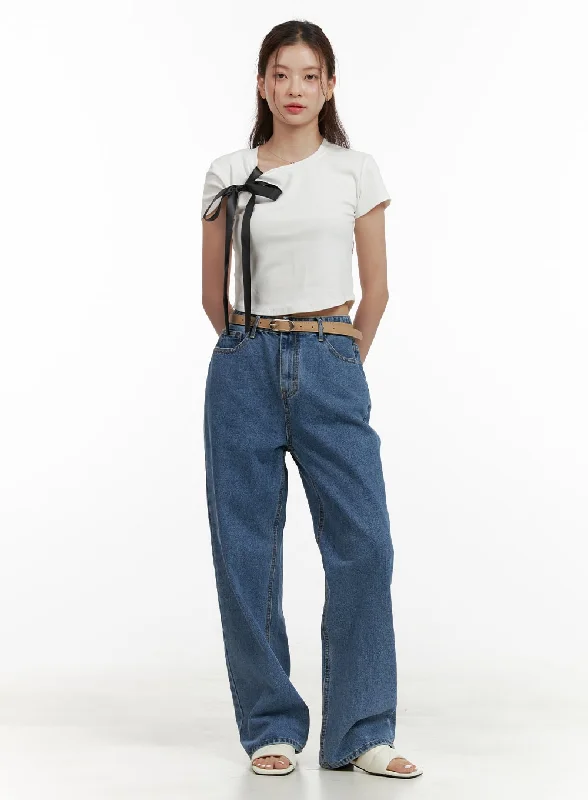 Raw Hem Jeans for Trendy -Denim Straight Leg Jeans OU413