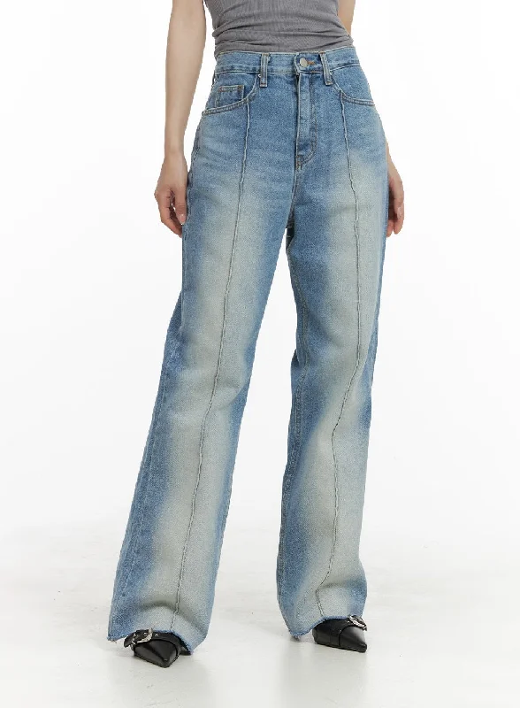 Affordable Jeans for Budget -Denim Stitching Wide Fit Straight Jeans CA402