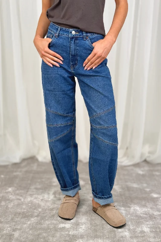 Designer Jeans for Luxury -Freya Barrel Leg Jeans In Mid Wash