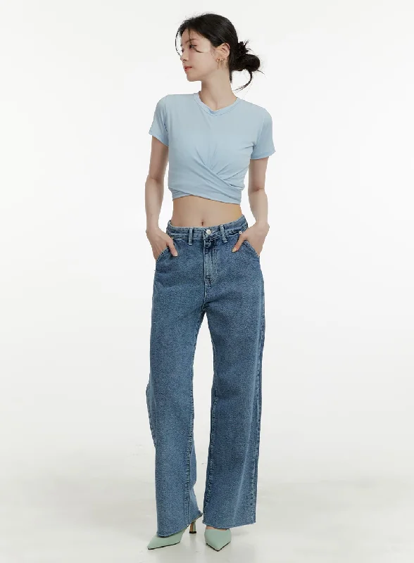 Shopping Jeans for Convenient -Washed Denim Straight Leg Jeans OA405