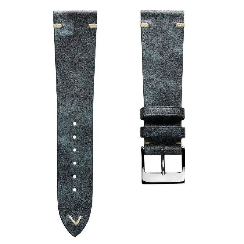 Wide Leg Jeans for Comfort -Vintage Stitching Patina Leather Watch Strap - Blue Jeans