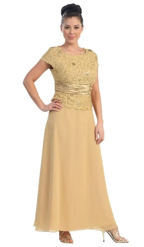 Plus size dresses with shiny threads reflect light -May Queen - MQ571 Chiffon Lace and Satin Long Formal Gown