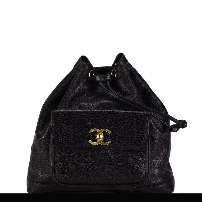 Expandable backpack for flexible storage capacity -Chanel Caviar Drawstring CC Pocket Backpack