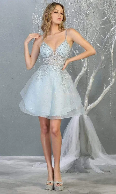 Plus size dresses for outdoor parties stay fun -May Queen - MQ1816 Beaded Embellished Tiered Tulle Cocktail Dress