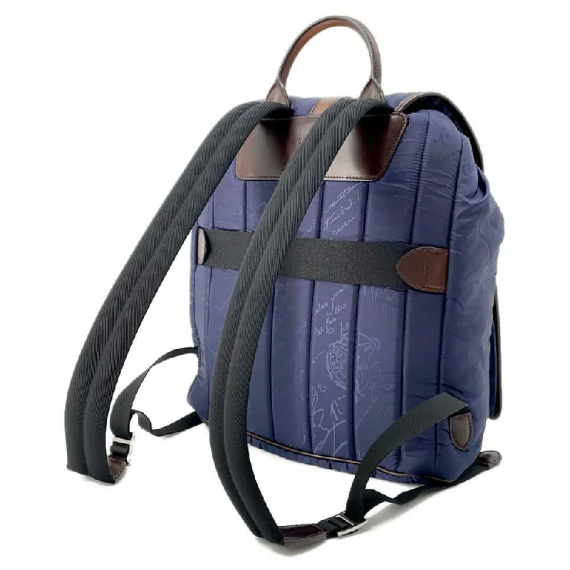 Tactical survival backpack with hydration bladder slot -Berluti Scritto Calligraphy Backpack Blue/Brown Nylon Leather