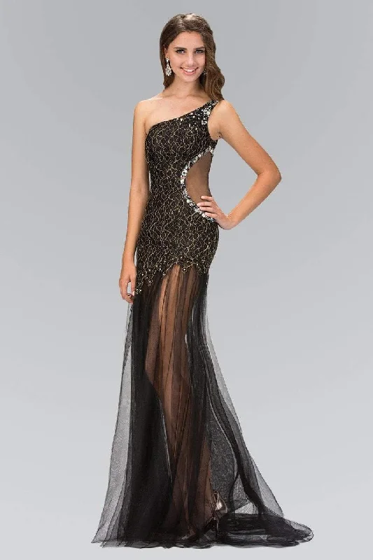 Plus size dresses for formal events look elegant -Elizabeth K - GL1094 Asymmetrical Cutout Tulle Gown