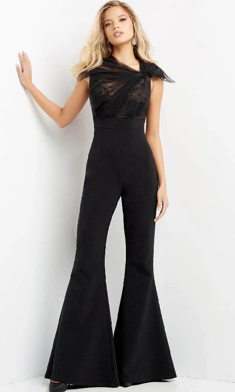 Plus size dresses with unique cuts stand apart -Jovani 05676 - Ruched Asymmetric Evening Jumpsuit