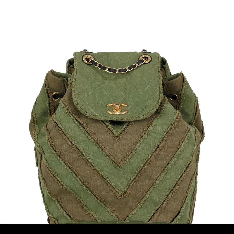 Fashion-forward backpack for bold street style -Chanel Green Chevron Pattern Cruise Coco Cuba Collection Backpack