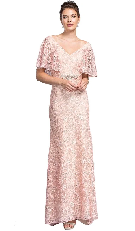 Plus size dresses featuring glitter accents sparkle bold -Aspeed Design - Lace Wide V-neck Mother of Bride Dress