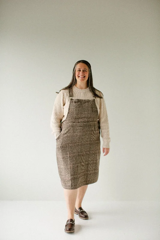 Plus size dresses with sturdy seams last long -Plus 'Oaks' Plaid Overall Dress in Brown FINAL SALE