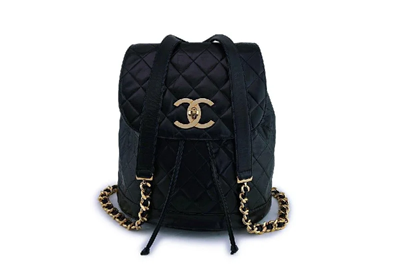 Anti-theft backpack with hidden zipper security -Chanel Vintage Black Lambskin Oversized CC Backpack Bag 24k GHW