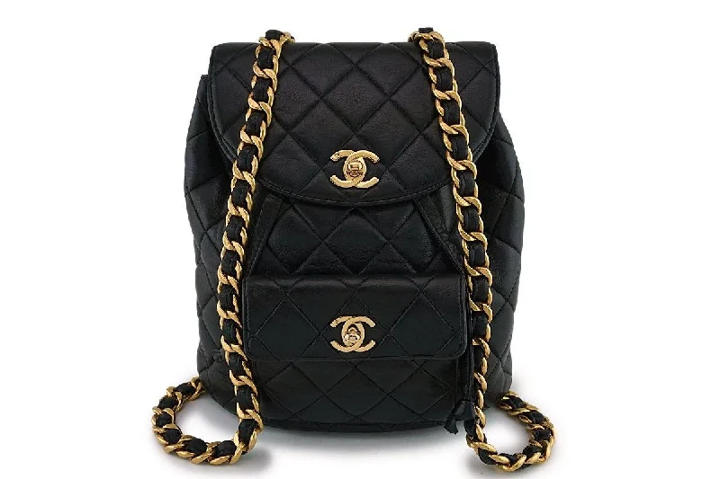 Trendy quilted backpack for women’s fashion appeal -Chanel Vintage Black Lambskin Classic Quilted Backpack Bag 24k GHW