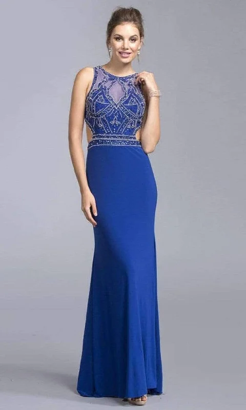 Plus size dresses with shiny threads reflect light -Aspeed Design - L2066 Cut Out Beaded Column Dress