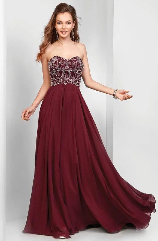 Plus size dresses featuring geometric prints are trendy -Clarisse - 3472 Strapless Paisley Motif Chiffon Gown