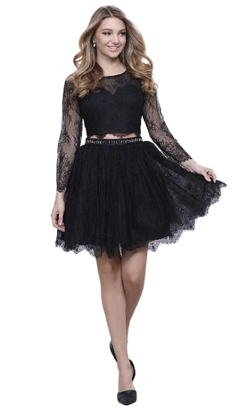 Plus size dresses with stretchy knits hug curves -Nox Anabel - 6268 Two Piece Lace Long Sleeve Short Party Dress