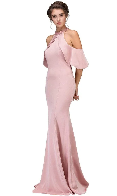 Plus size dresses featuring striped patterns are fresh -Eureka Fashion - Embellished High Halter Satin Sheath Evening Dress