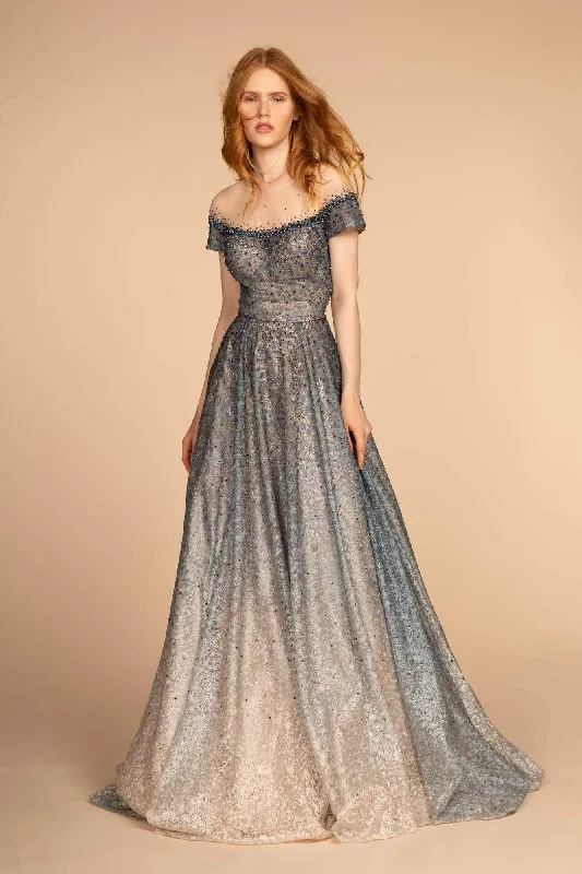 Plus size dresses in soft fabrics feel cozy -GLS by Gloria - GL2558 Two Tone Embellished Lace A-line Gown