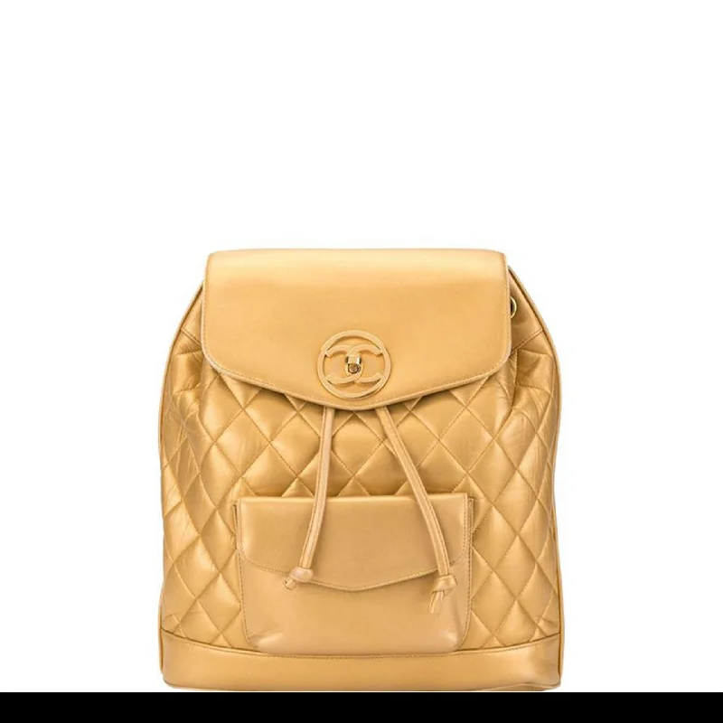 Sleek nylon backpack for lightweight travel ease -Chanel 1990s Vintage Rucksack Gold Lambskin Leather Backpack