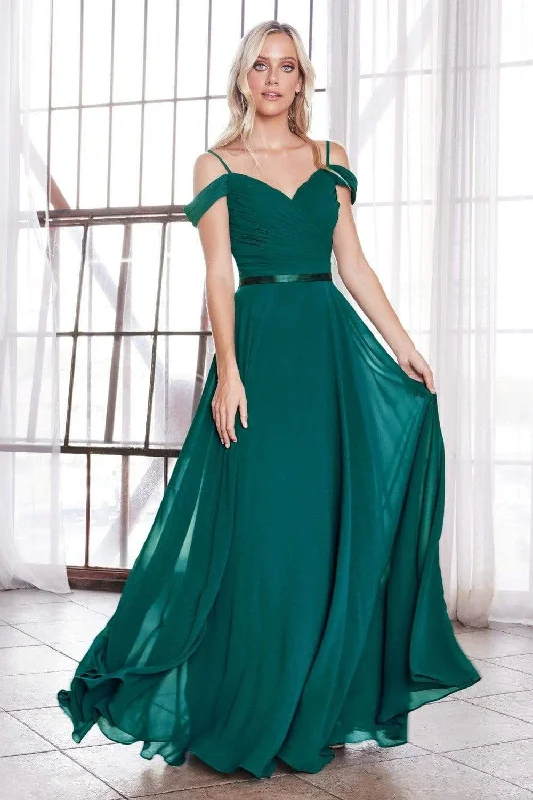 Plus size dresses for celebrations shine with style -Cinderella Divine - CD0156 Off Shoulder Pleated Bodice Chiffon Dress