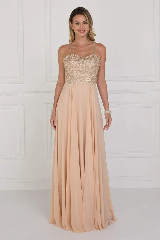 Plus size dresses with high necklines look refined -Elizabeth K - GL1571 Gold Embroidered Sweetheart Chiffon A-line Dress